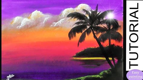 How To Paint Clouds At Sunset And Palm Trees Painting