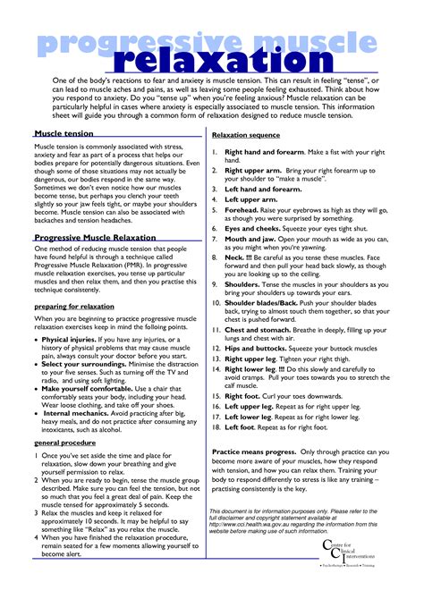Progressive Muscle Relaxation Worksheet Kids Activities