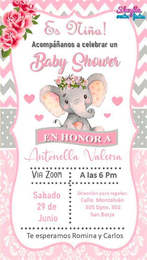 Tarjeta De Invitación De Baby Shower Elefantita Bebe Para Niña Artofit