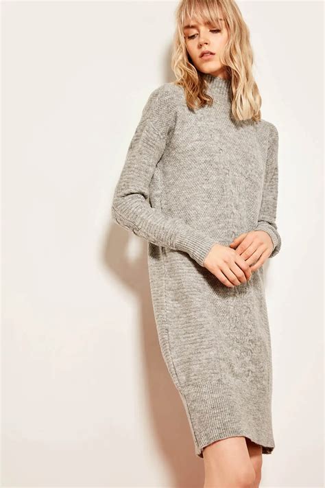 Trendyol Fishing Neck Knit Sweater Dress Gray Detailed Tclaw19an0004 In