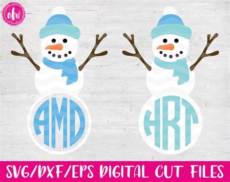 Monogram Snowman Svg Dxf Eps Cut File Winter Snowflake Etsy