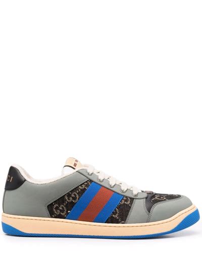Gucci Screener Monogram Print Leather And Canvas Low Top Trainers In