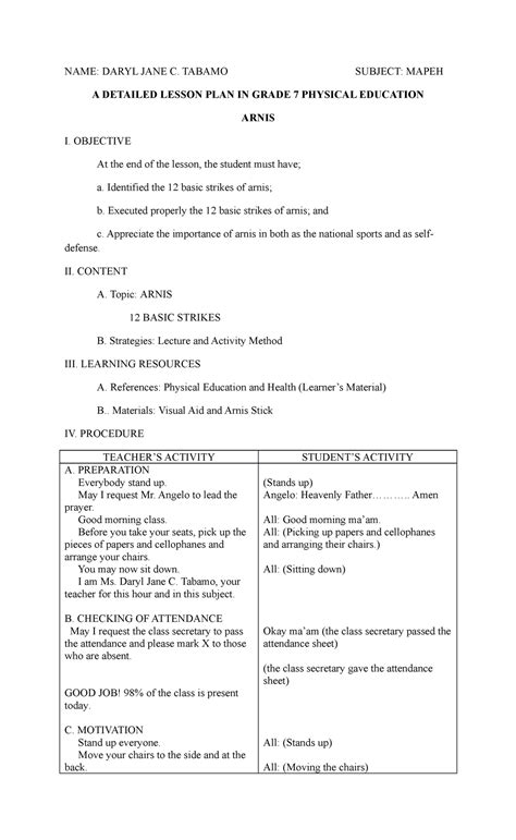 Detailed Lesson Plan In Mapeh Health Ii Lesson Plan Examples Lesson