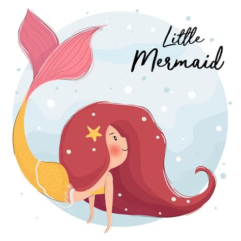 Cute Red Hair Mermaid Under The Ocean Vector Premium Download