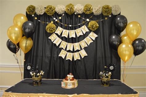 Room decor for 50th birthday party #50#balloons#centerpieces#birthday#arch. Black & Gold Themed 50th Birthday Party Backdrop | Mens birthday party, Birthday decorations for ...