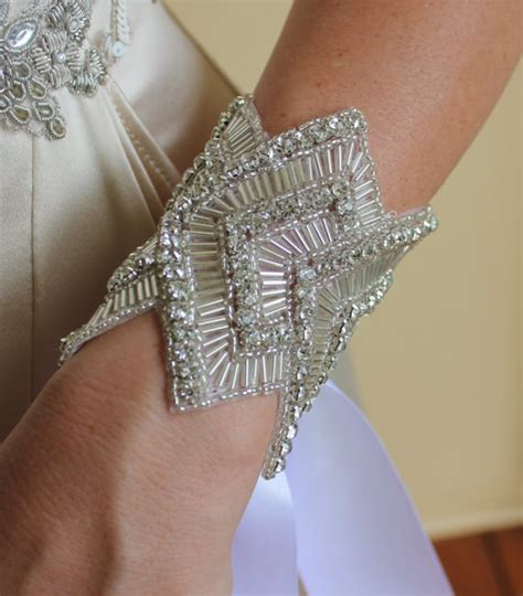 Crystal Bridal Cuff Bracelet Art Deco Style Beaded Wedding Etsy