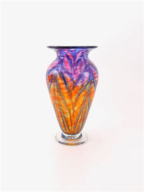 Hand Blown Glass Vase By Paradiseartglass On Etsy Clear Glass Glass Art Tangerine Orange