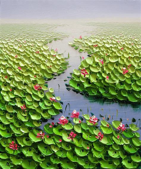 Palette Knife Oil Painting Water Lily Painting By Enxu Zhou