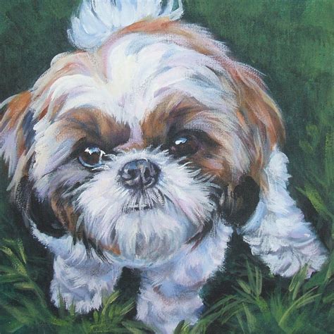 Shih Tzu Dog Art Portrait Print Of Lashepard Painting 8x8 Etsy Dog