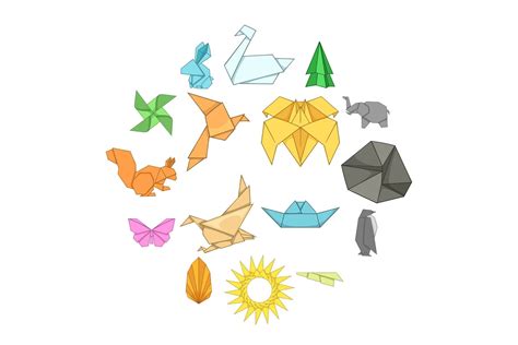 Origami Icons Set Cartoon Style By Ylivdesign
