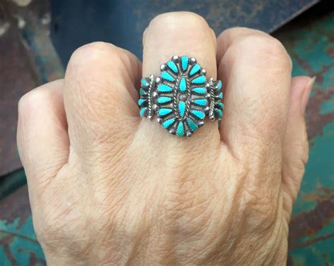 Zuni Milburn Dishta Petit Point Turquoise Ring Size Vintage Native