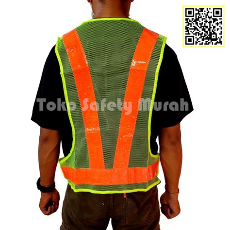 Rompi V Jaring V Guard Hijau List Orange Merah Safety Vest Jala