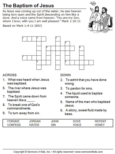 The Baptism Of Jesus Crossword Sermons4kids