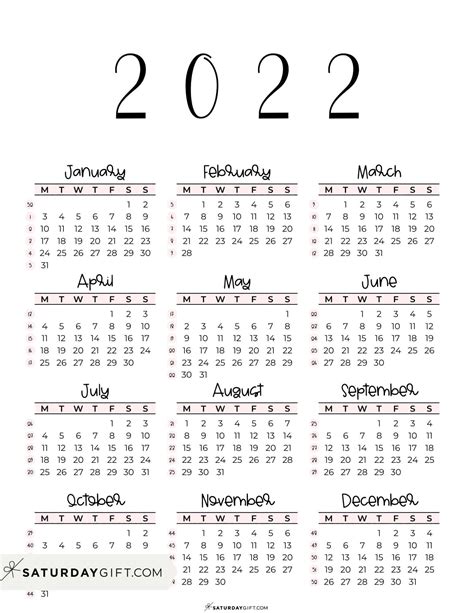 2022 Calendar Printable Cute And Free 2022 Yearly Calendar Templates