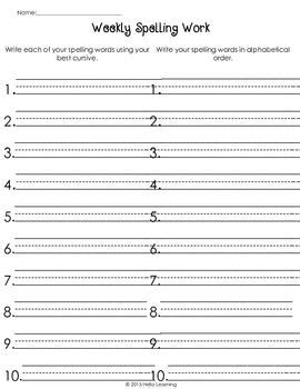 Weekly Spelling Work Practice Packet | Spelling practice activities
