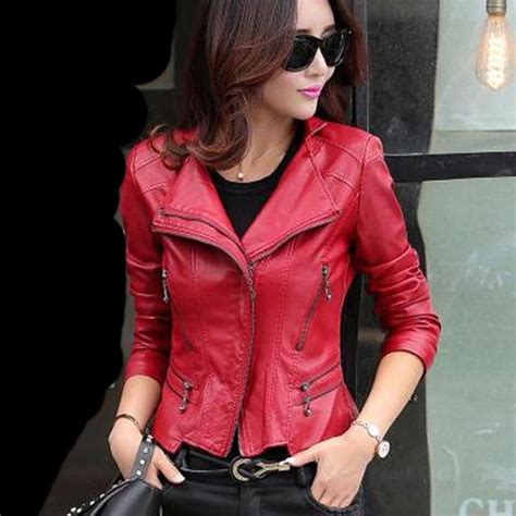 women s jacket plus size leather rivet outwear for winter autumn red jacket leather leather