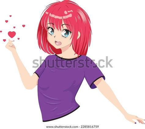 Cheerful Anime Girl Pink Hair Wear Stock Vector Royalty Free