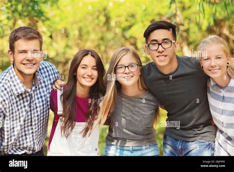 Happy Teenagers Posing Outdoors Stock Photo Alamy