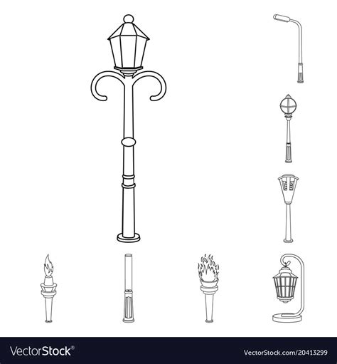 Lamp Post Outline Icons In Set Collection Vector Image