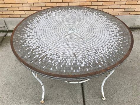 River mosaic stone tile table top, for outdoors or indoor use. Modernist Spalti 'Glass' Mosaic Tile Top Dining Table For ...
