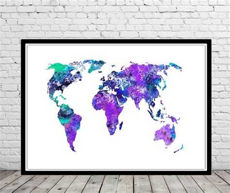 World Map World Map Abstract World Map Print Watercolor Etsy Water