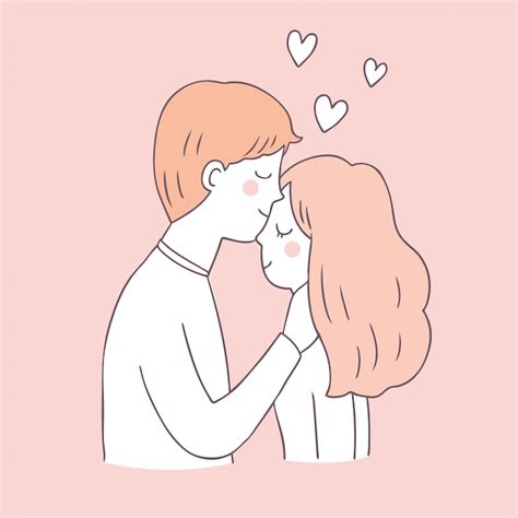 Dibujos Animados Lindo Día De San Valentín Pareja Y Amor Vector Premium