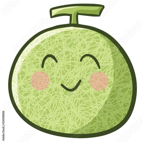 Funny And Cute Smiling Green Melon Cartoon In Summer Vector Stock