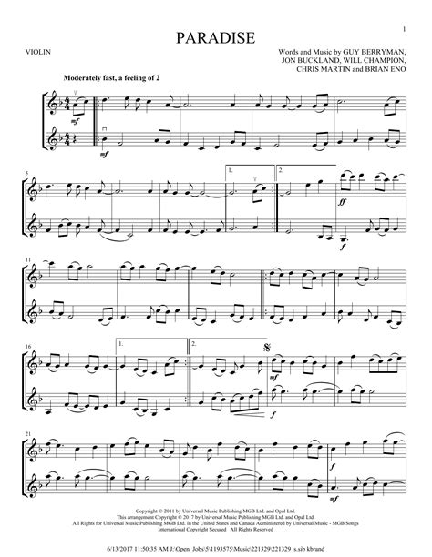 Coldplay Paradise Sheet Music Notes Download Printable Pdf Score 89794