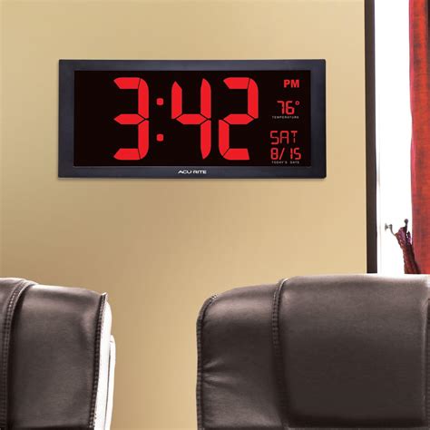Acurite 75100 Large Digital Clock With Indoor Temperature Led Wall