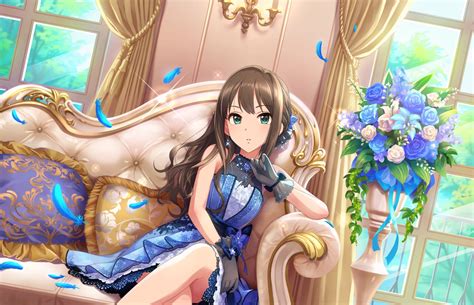 Annin Doufu Bow Brown Hair Couch Dress Feathers Flowers Gloves Green
