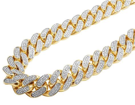 Solid 14k Yellow Gold Heavy Miami Cuban Link Kilo Diamond Chain Necklace 535 Ct Ebay