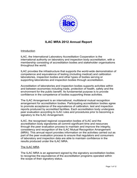 Ilac Mra 2012 Annual Report