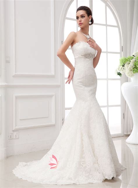 Would you like to wear a wedding dress with a lot of tiers? Strapless Beaded Empire Waist Mermaid Wedding Dress - Lunss