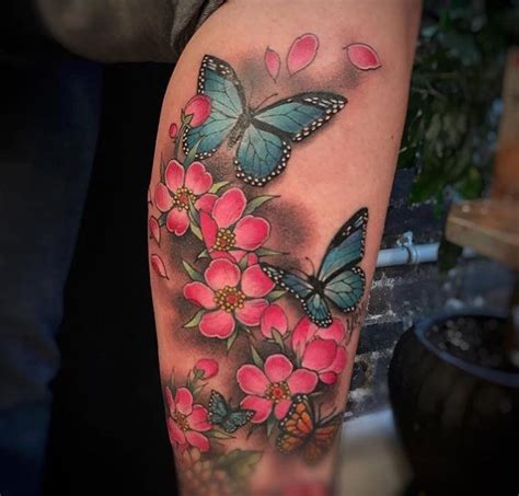 Butterfly And Cherry Blossom Tattoo By Christina Ramos At Memoir Tattoo Butterfly With Flowers