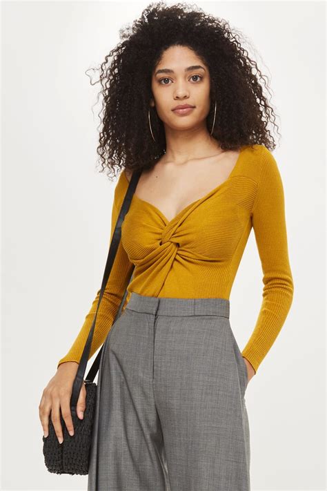 Mustard Knot Front Knitted Top Topshop Outfit Mode Online Pretty