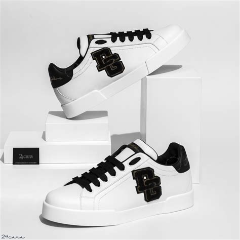 Dolce And Gabbana Portofino Sneakers In Nappa Calfskin With Patches