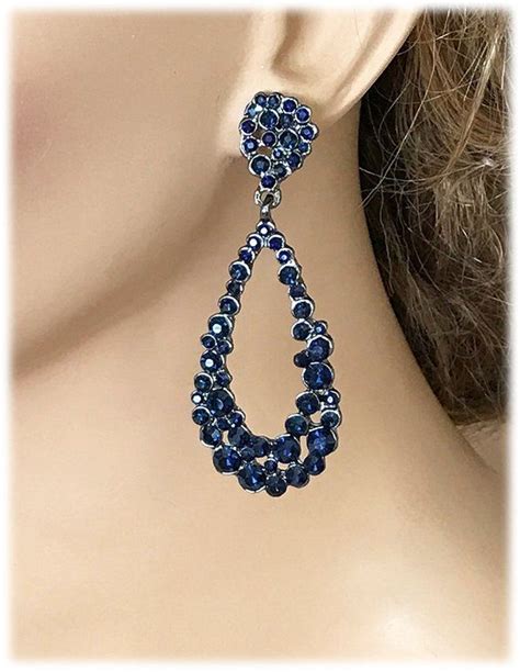 Navy Blue Crystal Earrings Victorian Drop Earrings Crystal Chandelier