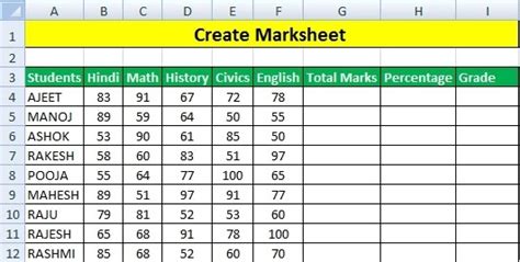 How To Create Marksheet In Excel Step By Step In Hindi
