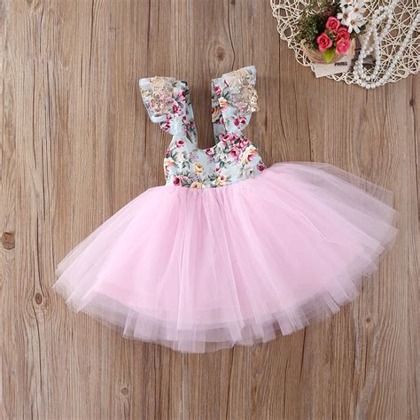 Newborn Toddler Baby Girls Floral Dress Party Ball Gown Lace Tutu