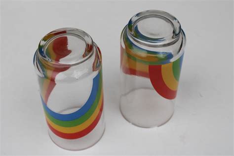 retro 80s 90s vintage rainbow print glass tumblers two drinking glasses