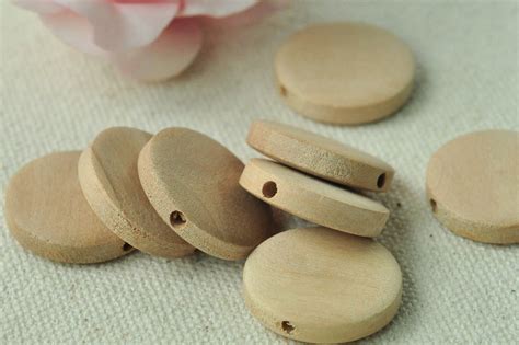 25pcs 20mm X 45mm Unfinished Flat Round Natural Wood Beads Raw Wooden