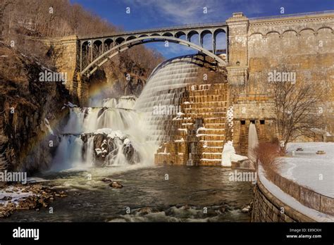 New Croton Dam Waterfall Also Known As The Cornell Dam During A Cold