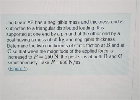 Solved The Beam Ab Has A Negligible Mass And Thickness And