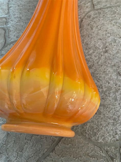 Swung Vase L E Smith Glass Vintage Swag Art Mcm Orange Etsy