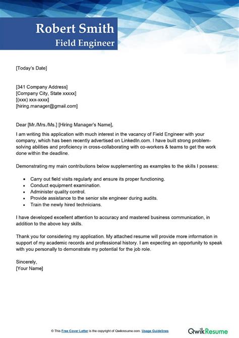 Field Engineer Cover Letter Examples Qwikresume