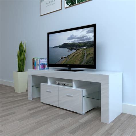 White Tv Stand For Living Room Up To Television Modern Led Light Tv Cabinet Media Storage