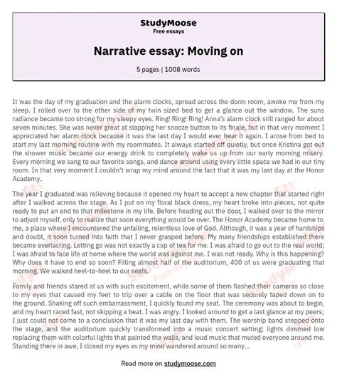 Narrative Essay Moving On Free Essay Example