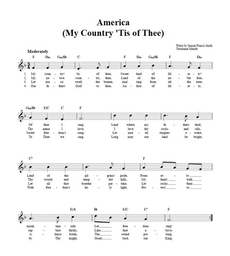 2 my native country, thee, land of the noble free, My Country 'Tis of Thee: Chords, Lyrics, and Sheet Music ...
