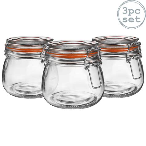 Glass Storage Jars Airtight Clip Top Lid Food Preserve Preserving Jar 500ml X3 Ebay