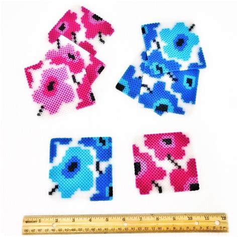 Cute goat perler bead pattern. Retro Pink Flower Perler Bead Coasters Cork Backed Set of ...